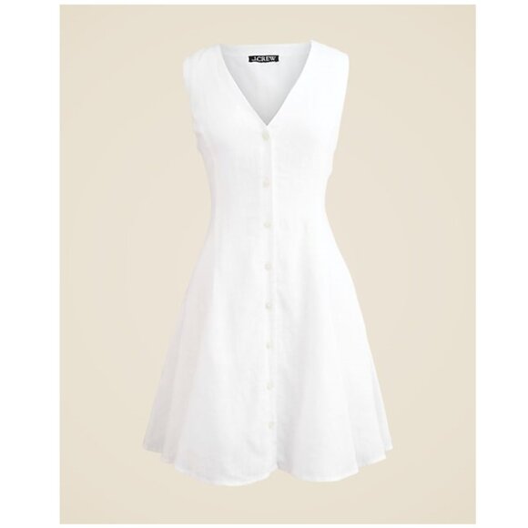 J. Crew Linen V-Neck Button Down Mini Dress White Size 2/S NWT - Picture 1 of 8